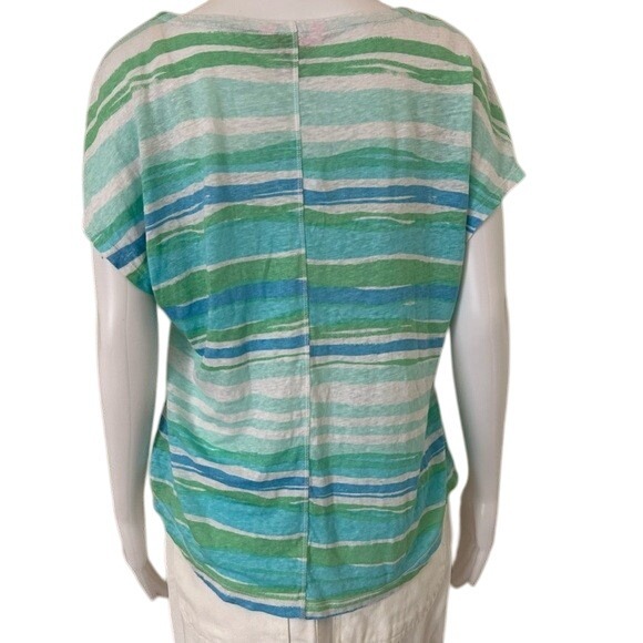 Lilly Pulitzer Duval notch Neckline Linen Seafoam Blue tee shirt blouse Size M - Picture 2 of 9